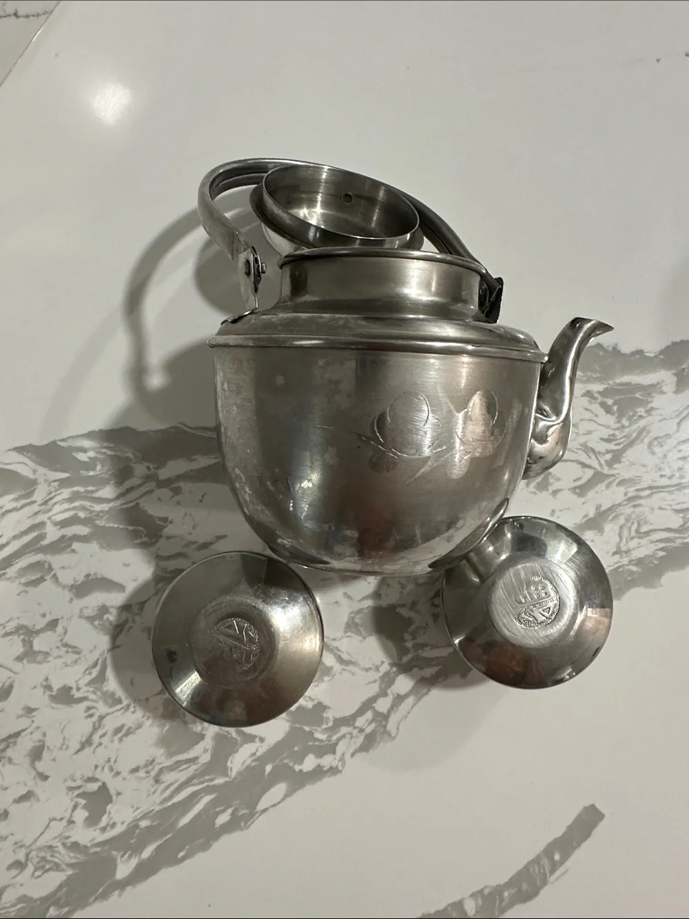 Stainless Steel Teapot with Two Matching Cups - Silver
